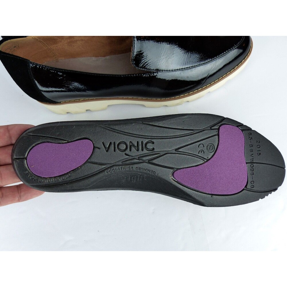 Vionic Kensley Loafers Women 8 Black Patent Leather Lug Sole Comfort Shoes - Picture 13 of 14